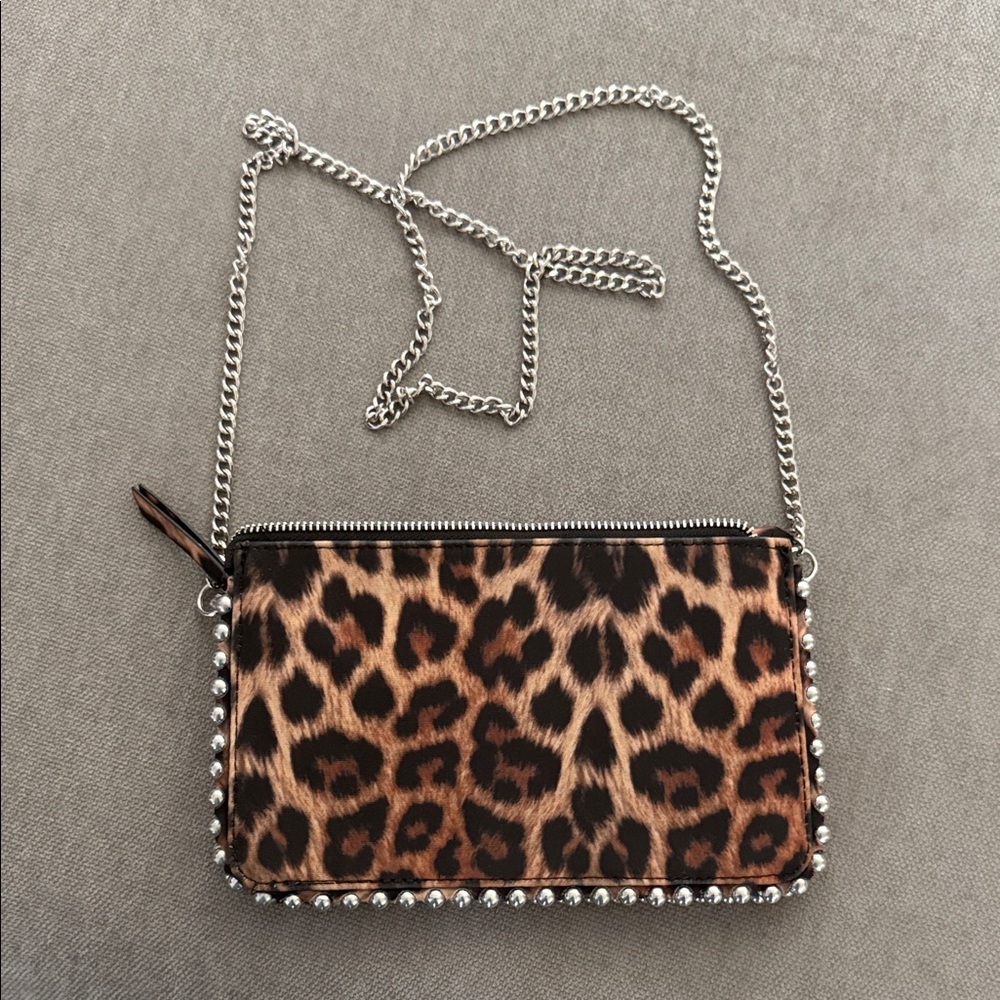 Zara Leopard Print Mini Bag with Silver Chain